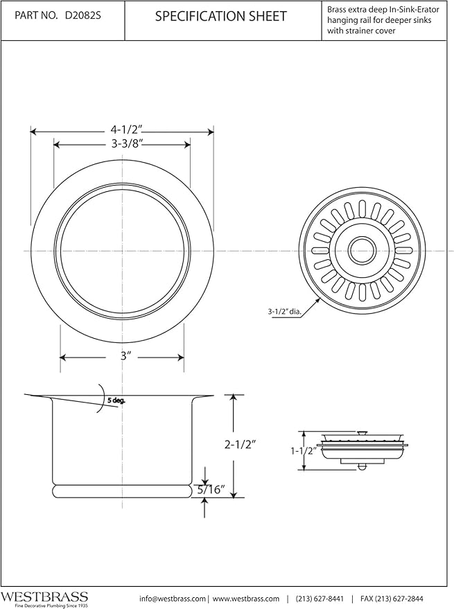 Westbrass D2082S-07 3-1/2" Extra-Deep Collar Kitchen Sink Waste Disposal Flange - Image 5