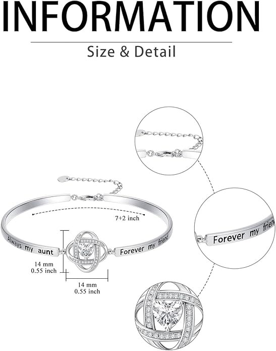 Valentines Day Gifts for Her, 18k White Gold Plated Love Knot Bracelets, Engraved Inspirational and Sentiment Bangle, Anniversary Birthday Jewelry Gift for Lover Wife Girlfriend Sister Friends