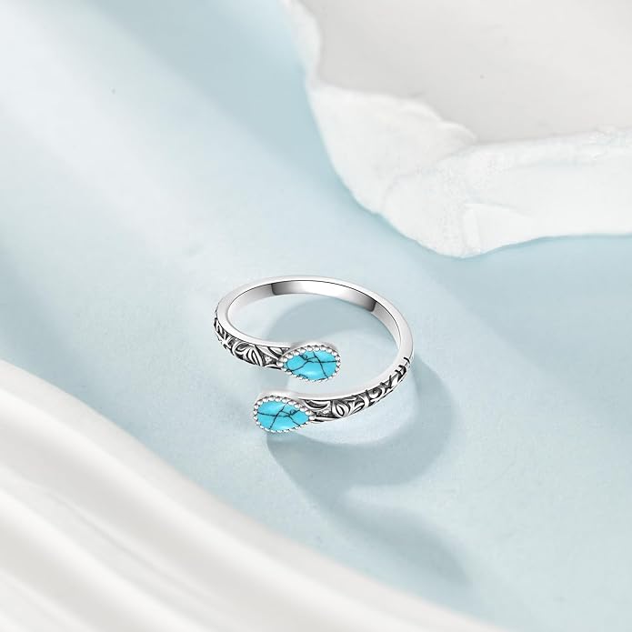 Turquoise Ring 925 Sterling Silver Adjustable Vintage Ring Turquoise Jewelry Gifts for Women