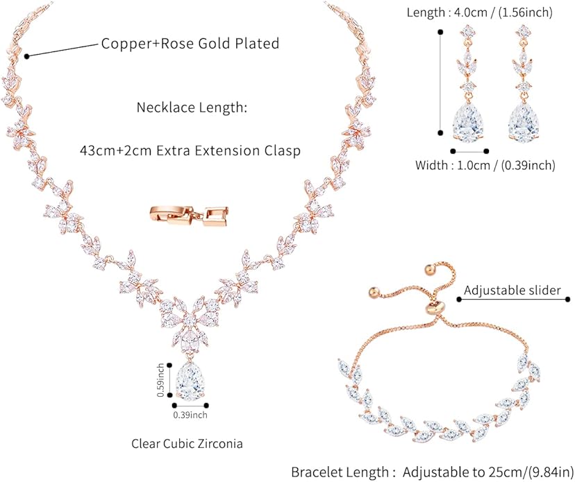 Bridal Wedding Jewelry CZ Set Marquise Teardrop Cubic Zirconia Pendant Necklace and Dangle Earring Bracelet Sets for Women