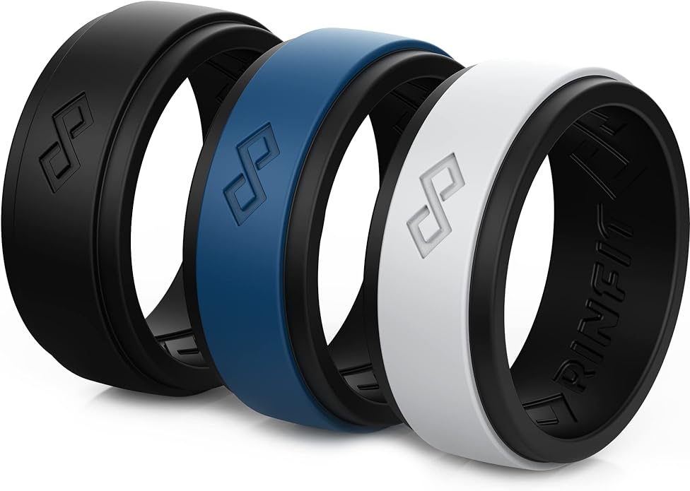 Rinfit Silicone Rings for Men 9mm Wide, 2mm Thick - Mens Rubber Wedding Bands - Infinity Ring with 2 Layers - Patented Design
