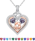 Iefil Valentines Day Gifts for Her - 925 Sterling Silver Double Heart Birthstone Necklace for Women, Anniversary Birthday Gifts for Wife I Love You Gift Couple Sitting Hugging Each Other Jewelry Gift