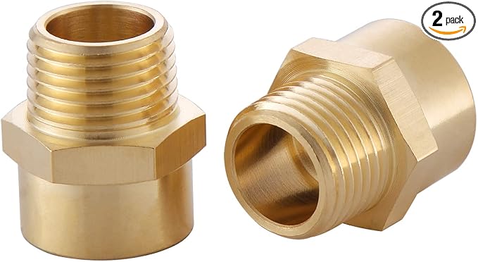 2 Pack 1/2" G Female Thread to US 1/2" NPT Male Thread Pipe Fitting, Brass Pipe by inwindrain