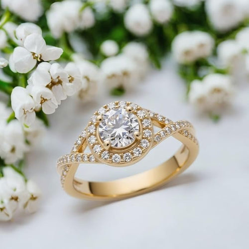 1.22 Carat (ctw) Round-Cut Halo Lab-Grown Sapphire/Lab-Grown Diamond/Moissanite Twisted Wedding Engagement Ring for Women 925 Sterling Silver/10K/14K/18K Real Gold Engagement Rings Jewelry(D Color, VVS Clarity), Size 3-14