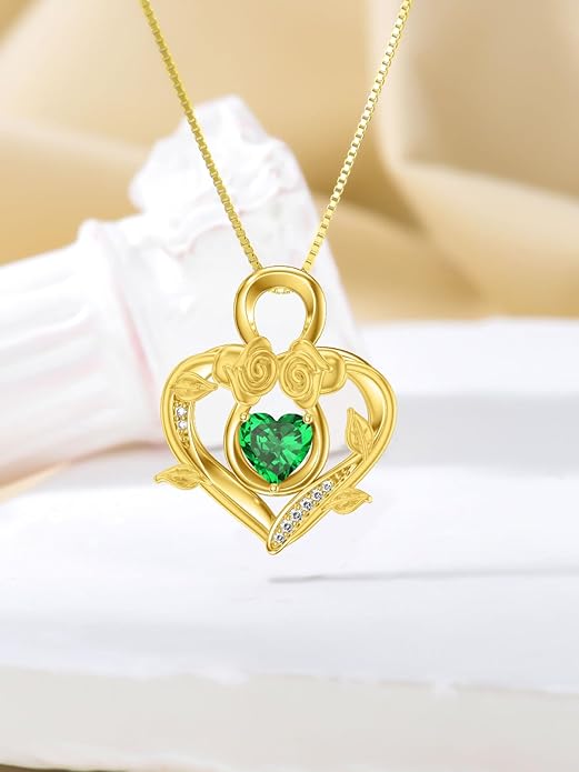 Midari 18K Gold Heart Birthstone Necklace 18K Gold Infinity Rose Necklace Birthday Christmas Jewelry Gifts for Women Wife Her Daughter Mom