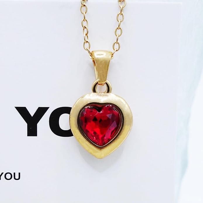 Cute Gold Heart Necklace for Women,18k Gold Plated Cubic Zirconia Charm Necklaces,Stainless Steel Women's Heart Stone Pendant Necklace for Women,16-18 Inches Adjustable Chain,Trendy Jewelry Gifts