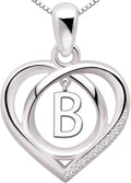 ALOV Jewelry Sterling Silver Initial Letter Alphabet Love Heart Cubic Zirconia Pendant Necklace