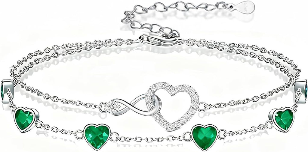 Prismata Infinity Birthstone Charm Link Bracelet 925 Sterling Silver Adjustable 12 Months Birthstone Infinity Bracelet Birthday Jewelry Gifts for Women Mom Her,with 7"+2" chain