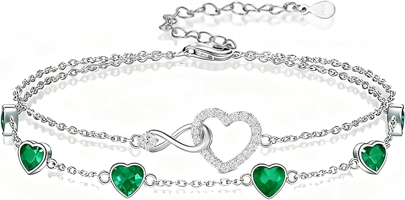 Prismata Infinity Birthstone Charm Link Bracelet 925 Sterling Silver Adjustable 12 Months Birthstone Infinity Bracelet Birthday Jewelry Gifts for Women Mom Her,with 7"+2" chain