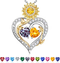 Iefil Valentines Day Gifts for Her - 925 Sterling Silver Sunflower Double Birthstone Necklace for Women, Anniversary Birthday Gifts for Wife, You Are My Sunshine Necklaces, Jewelry for Wife Mom
