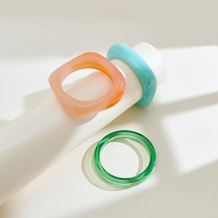 3PCS Colorful Acrylic Resin Bangle Bracelet for Women Boho Geometric Acetate Plate Bracelet Trendy Christmas Jewelry