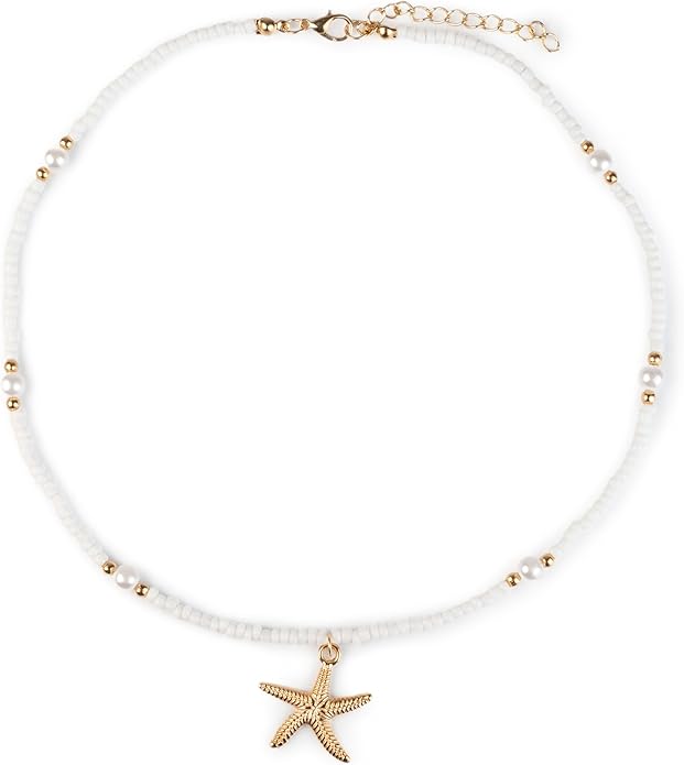 Women's Shell Starfish Boho Layered Beaded Necklace Choker for Summer Beach Vacation Gifts for Birthday/Anniversary/Christmas