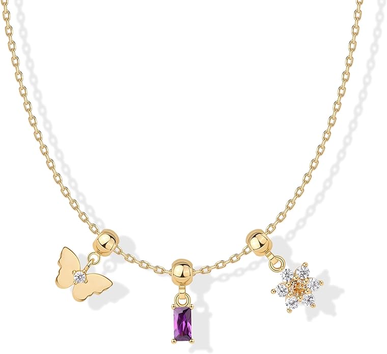 PAVOI 14K Gold Plated Dainty Necklace with Charms Set - Hypoallergenic Adjustable Chain Gold Charm Necklace for Women - Small Motif & Mantra 2 and 3-Pack Removable Pendants - Cute Jewelry Gifts