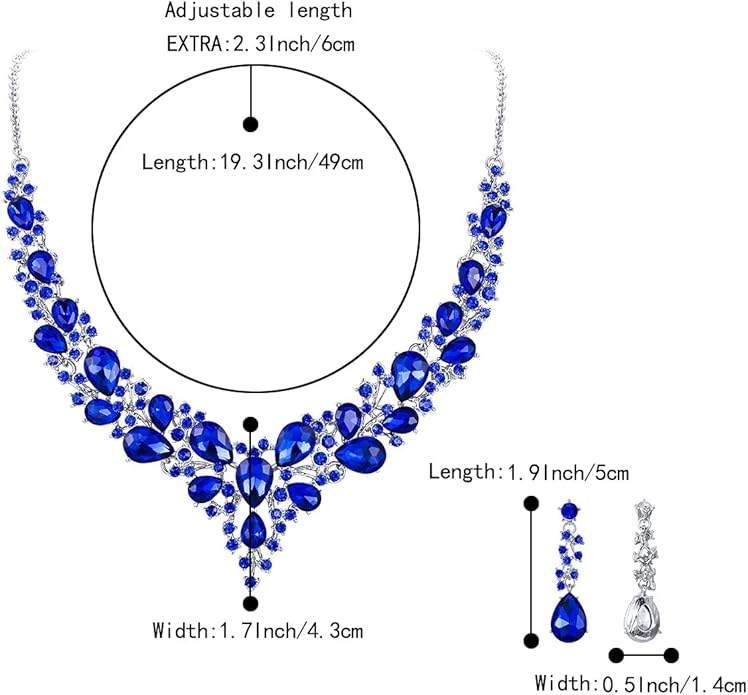 BriLove Women's Wedding Bridal Austrian Crystal Teardrop Cluster Statement Necklace Dangle Earrings Jewelry Set