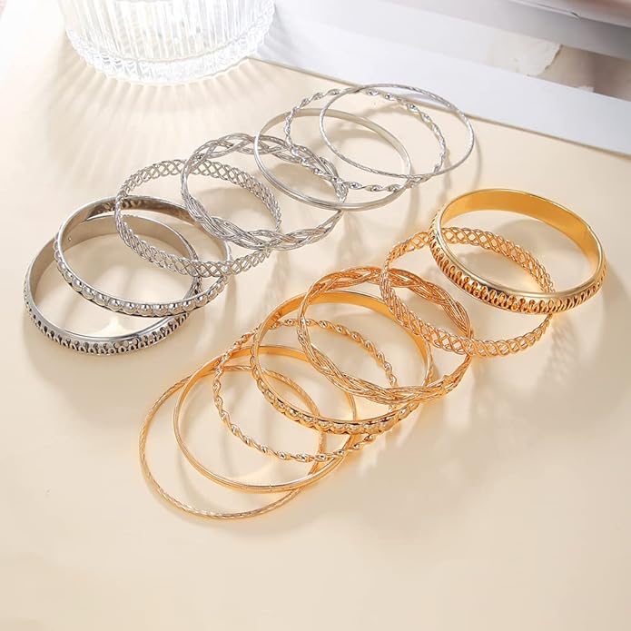 16Pcs Gold Bangle Bracelets for Women - Multi Layer Stackable Textured Bracelets Boho Jewelrys Set.