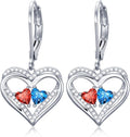 Valentines Day Gifts for Women, Heart Leverback Earrings Double Birthstone Dangle Earrings for Women, Love Jewelry for Her, Anniversary Birthday Gift for Mom Wife Girlfriend