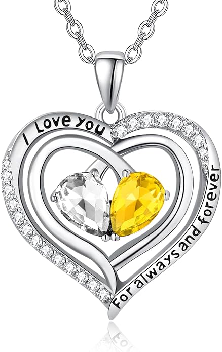 Valentine's Day Gifts for Wife 925 Sterling Silver Double Birthstone Pendant Necklaces I Love You for Always and Forever Necklace Anniversary Birthday Gifts for Wife Girlfriend Mom Her