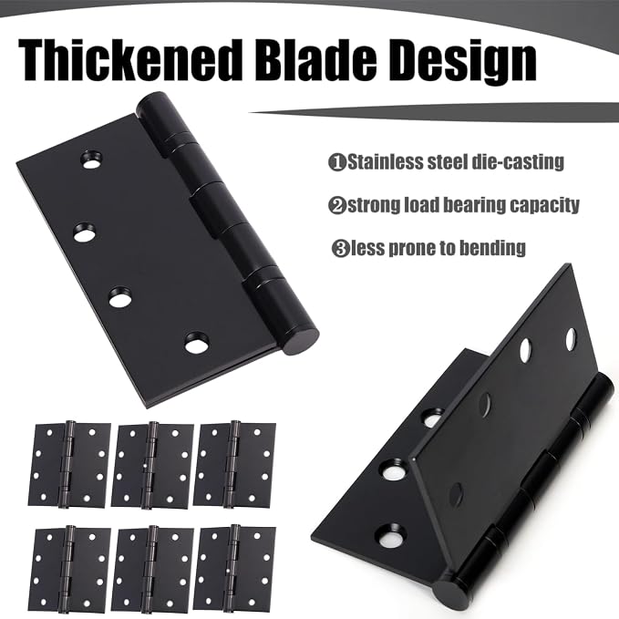 6Pcs 4.5 x 4.5 Inch Heavy Duty Door Hinges, Matte Black Commercial Door Hinges - Image 6