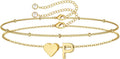 M MOOHAM Valentines Day Gifts for Kids Teen Girls -14K-Gold-Plated Heart Initial A-Z Bracelets for Women Girl Dainty Gold Bracelets Birthday Valentines Gifts for Women Her Teenage Girls Kid Teen Gift