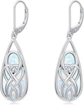 Teardrop Drop Dangle Earrings for Women 925 Sterling Silver Turquoise/Moonstone/White Opal Earrings Celtic Design Boho Jewelry Gifts for Mom Wife Sister