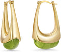 Long Oval Chunky Dangle 18K gold plated Hoops with Colored Resin Gemstone Statement Earrings for Women by SNGIA, (Green, Brown, Blue, Pink, White, Cream), Bold Drop Handmade Exaggerated Irregular Trendy Bohemian Jewelry Gifts, Unique Dangling Teardrop ...