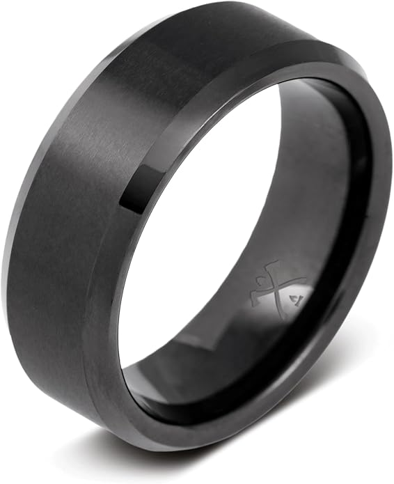 Manly Bands: Mens Black Plated Tungsten and Black Zirconium Wedding Bands and Rings - Comfort Fit and Stylish Black Rings for Men, Free Silicone Ring Included
