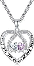 Birthstone Necklaces for Women I Love You for Always and Forever Heart Pendant Necklace Anniversary Jewelry Christmas Valentine Mothers Day Birthday Gifts for Her Wife Girlfriend