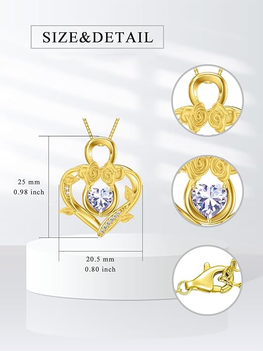 Midari 18K Gold Heart Birthstone Necklace 18K Gold Infinity Rose Necklace Birthday Christmas Jewelry Gifts for Women Wife Her Daughter Mom