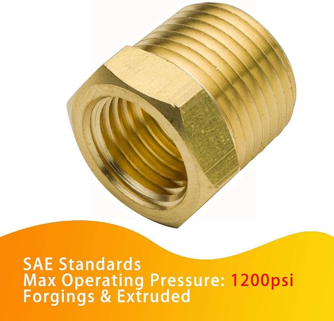 1/4" NPT Male to 1/8" NPT Female Brass Reducer Bushing Forged Hex Head Pipe - Image 2