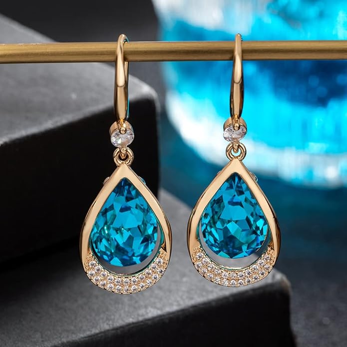 Austrian Crystal Halo Teardrop Hollow Drop Dangle Earrings for Women 14K Rose Gold Plated Hypoallergenic Jewelry Gifts