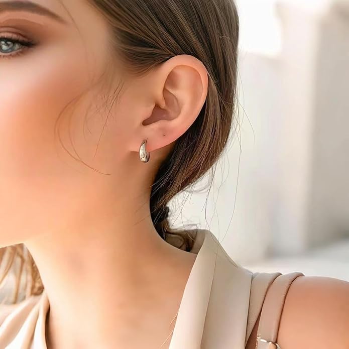 Chunky Small Hoop Earrings for Women 14mm/16mm/19mm Stainless Steel Huggie Earrings Everyday Jewelry Gift for Wife Mom, with Gift Box