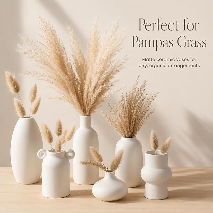 Set of 12 White Ceramic Vase for Pampas Grass Flowers, Japandi Small Vases in - Image 3