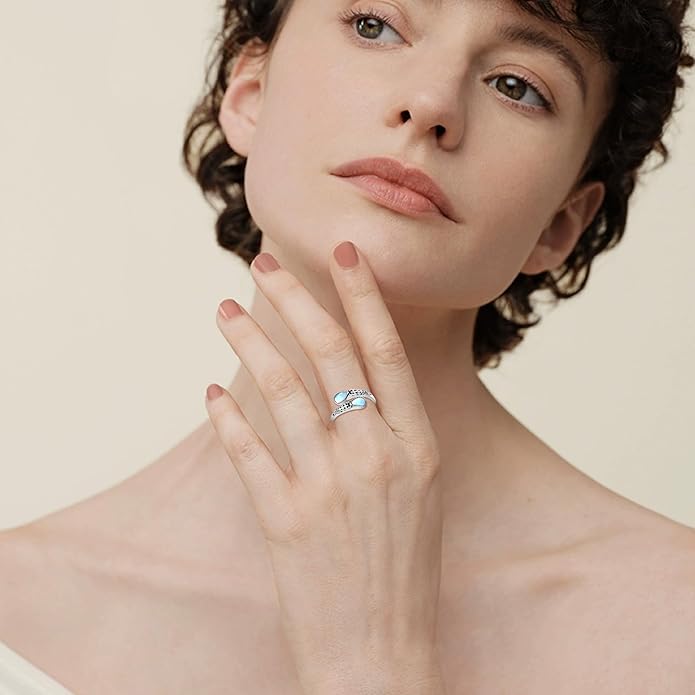 Moonstone Ring for Women 925 Sterling Silver Adjustable Open Ring Boho Statement Jewelry Gift for Her