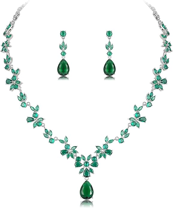Hadskiss Jewelry Set for Women, Necklace Dangle Earrings Bracelet Set with White AAA Cubic Zirconia, Allergy Free Wedding Party Jewelry for Bridal Bridesmaid
