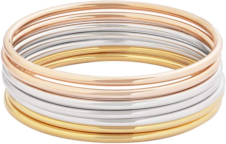 Edforce Stainless Steel Glossy Thin Round Bangle Bracelet Set for Women, Set of 7