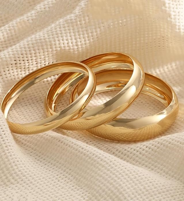 Chunky Gold Bangle Bracelets for Women, Dainty 14k Gold Plated Big Stackable Bangles Set, Trendy Statement Cuff Bracelet Stack Fashion Jewelry Christmas Gifts
