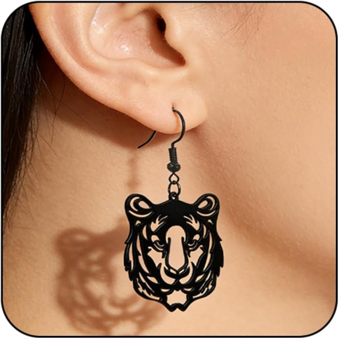 WCRAZYE Tiger Head Earrings for Women, Lightweight Gold, Football Team Spirit Mascot, Animal Inspired Game Day Jewelry