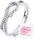 OOOPEL Sterling Silver Adjustable Ring S925 Silver Rings for Women Cubic Zirconia Twist Love Knot Dainty Ring Silver Minimalist Open Finger Rings Silver Thumb Sterling Silver Ring