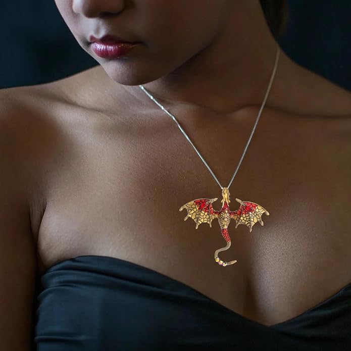 Rrdaily Gothic Dragon Necklace Crystal Enamel Dragon Pendant Necklace Vintage Dragon Animal Necklace Cartoon Flying Dragon Necklace Festival Birthday Jewelry for Men and Women