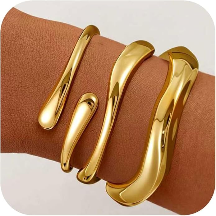 Gold Bracelets for Women Trendy, 18K Gold Plated Bangle Bracelet Set Chunky Twist Cuff Gold Bracelet Non Tarnish Waterproof Jewelry Gifts for Women