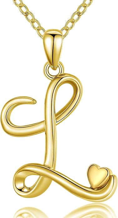 CELESTIA 925 Sterling Silver Initial Necklaces 26 Letter with Rose Gold Heart - 18 Inch Chain
