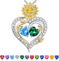 Iefil Valentines Day Gifts for Her - 925 Sterling Silver Sunflower Double Birthstone Necklace for Women, Anniversary Birthday Gifts for Wife, You Are My Sunshine Necklaces, Jewelry for Wife Mom