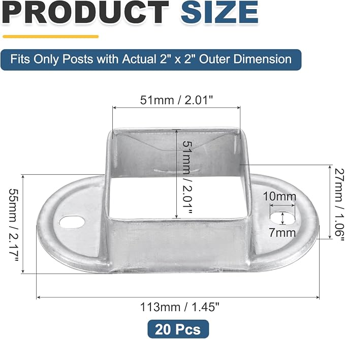 uxcell 20 Pack Square Post Flange Base, Fits 2x2 Square Tube Galvanized Steel - Image 2