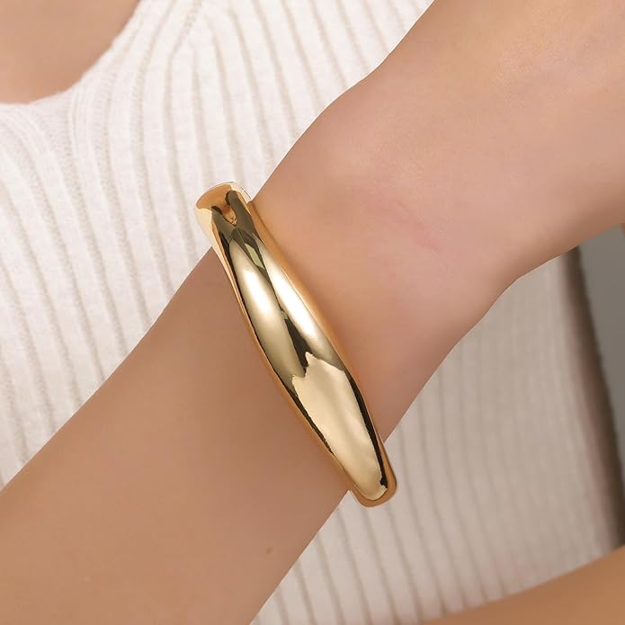 Chunky Gold/Silver Gold Cuff Bangle Bracelets for Women Trendy Hinged Cuff Open Wide Chunky Gold Bracelet Minimalist Bangle Jewelry Gift