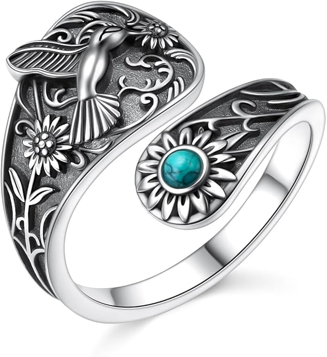 Hamsa Hand of Fatima Lotus Evil Eye/Love Heart/Butterfly/Rose Spoon Adjustable Open Rings 925 Sterling Silver Statement Ring Jewelry Gifts for Women