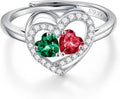 Iefil Adjustable Ring for Women - 925 Sterling Silver Double Birthstone Rings, Anniversary Birthday Gifts for Women Wife Her
