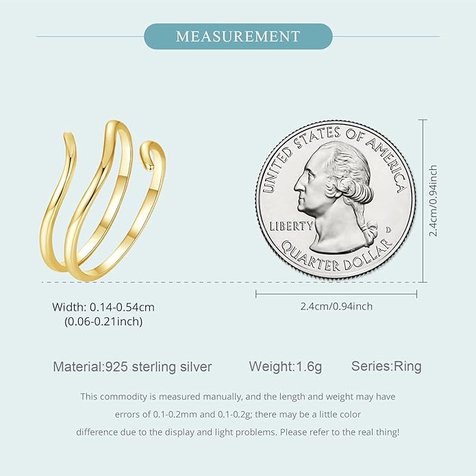 MUNDELL 925 Sterling Silver Simple Multi-layer Leaf Adjustable Ring Green Lucky Leaves Statement Ring for Women Promise Ring Fine Jewelry