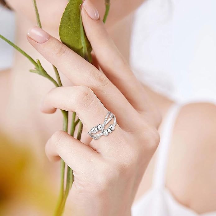 Vito 925 Sterling Silver Fidget Anxiety Ring for Women, Adjustable Open Spinner Ring Stress Relief Ring Stacking Band Anillos Jewelry Gift for Mom Daughter