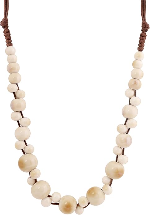 MINACHI Hippie Boho Colorful Ceramic Round Beads Strand Necklace, Bohemian Fashion Statement Jewelry Gift for Women