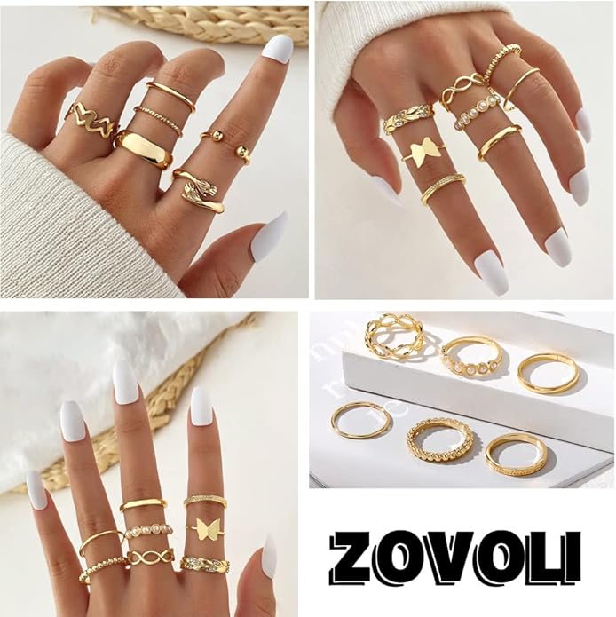 19-36 Pcs Gold Boho Knuckle Rings Set for Women, Vintage Stackable Dainty Joint Finger Gold Jewelry Set with Love Pearl and Sparkling Crystals